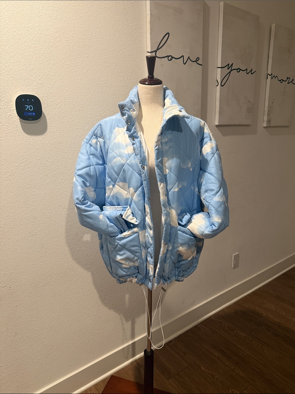 Kids Sky-Print Light Blue Puffer Jacket